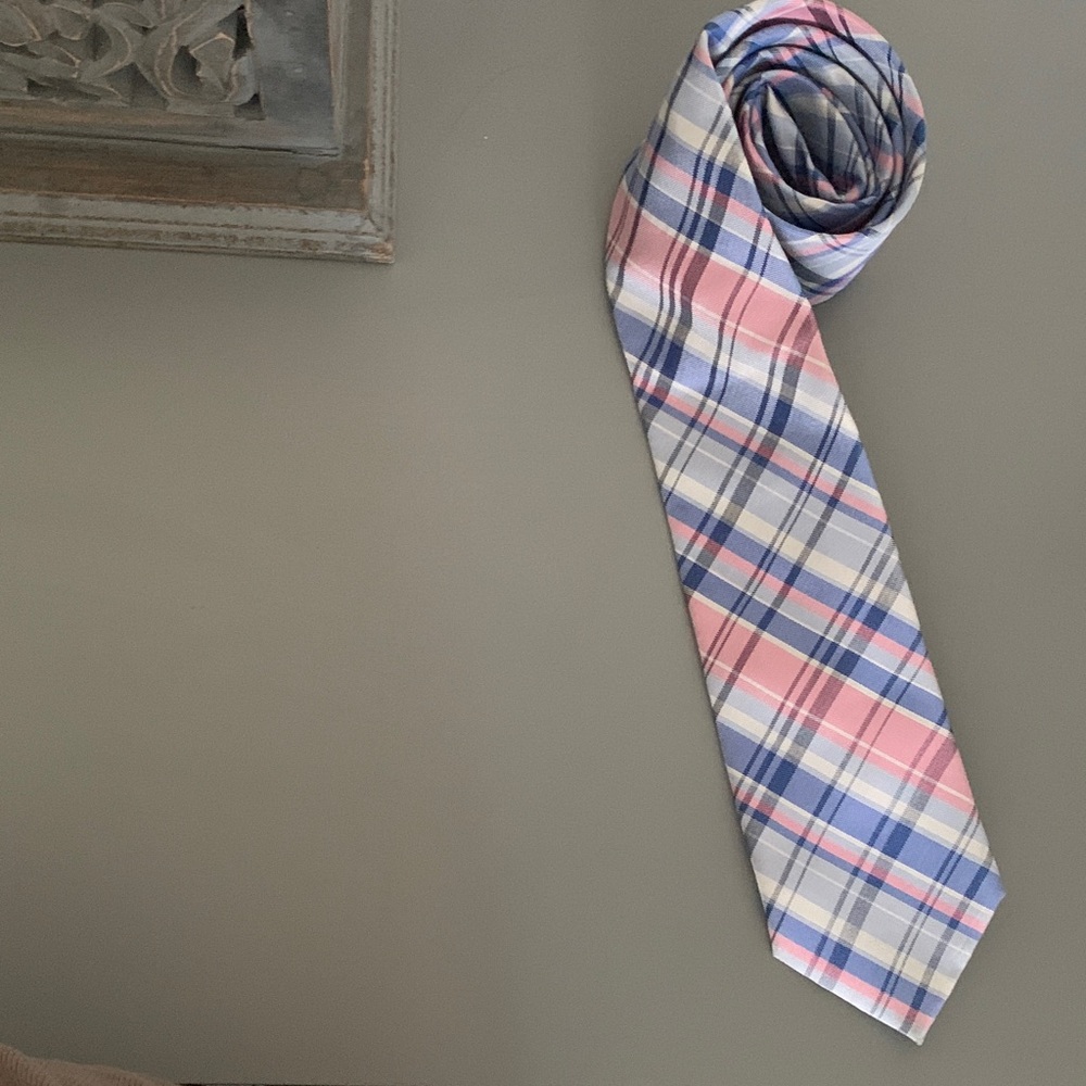TOMMY HILFIGER Pastel Plaid Men's Tie in Pink and Blue
